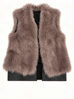 Ramy Brook Mauve Fox Fur Vest Detachable Leather Hem Size S